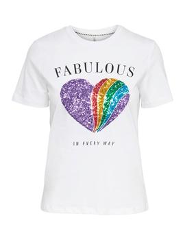 Camiseta Only Kita Lentejuelas Corazon blanca