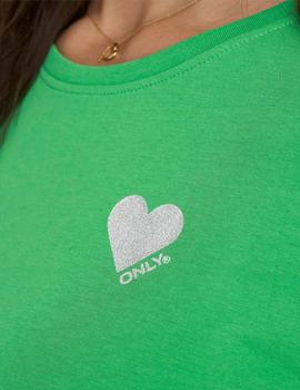 Camiseta Only Kita verde manzana Corazon