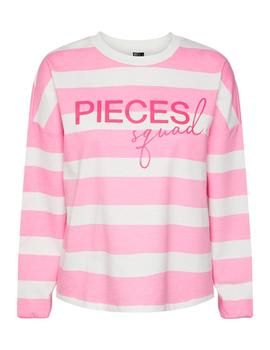 Sudadera Pieces Sandy Rayas rosa