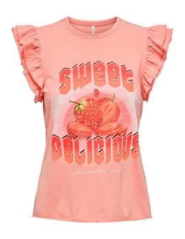 Camiseta Only Lucy Fresas coral