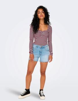 Camiseta Only Fifi Rayas granate