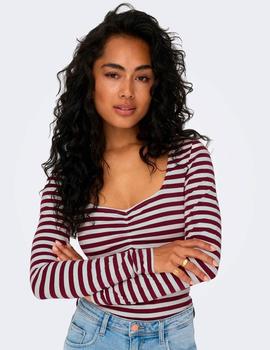 Camiseta Only Fifi Rayas granate