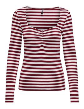 Camiseta Only Fifi Rayas granate