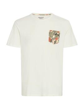 Camiseta Blend Bolsillo Flores blanca