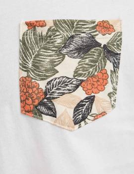 Camiseta Blend Bolsillo Flores blanca