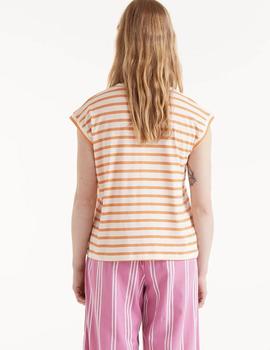 Camiseta Compañia Rayas Flor naranja