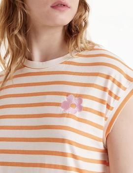 Camiseta Compañia Rayas Flor naranja