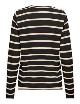 Camiseta Only Fine Punto Rayas negra