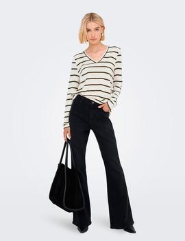 Camiseta Only Fine Punto Rayas beige