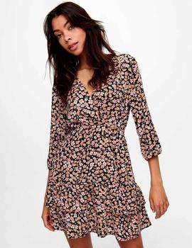 Vestido Only Fuchsia flores rosa