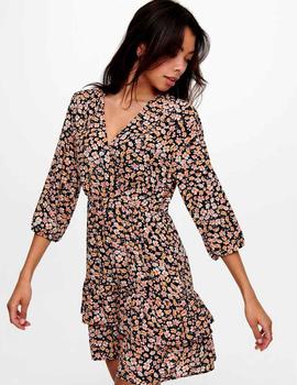 Vestido Only Fuchsia flores rosa